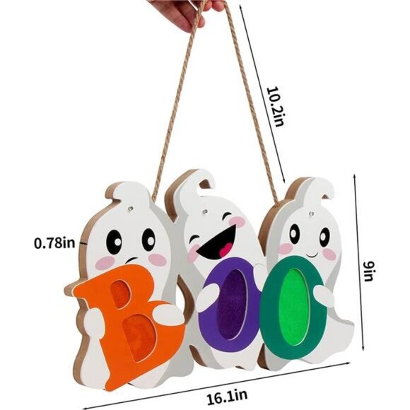 Halloween Door Decor Hanging Sign, BOO Ghost Halloween Door Hanger - Picture 3 of 8